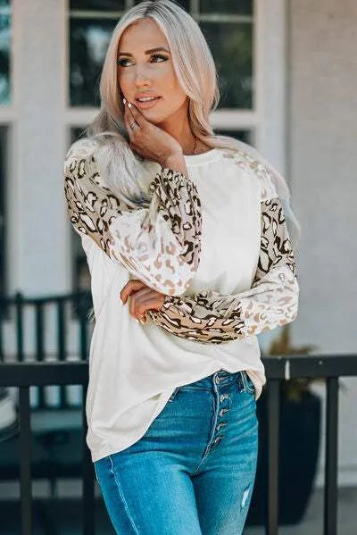 Leopard Round Neck Dropped Shoulder T-Shirt Women's T-Shirts - Tophatter Daily Deals